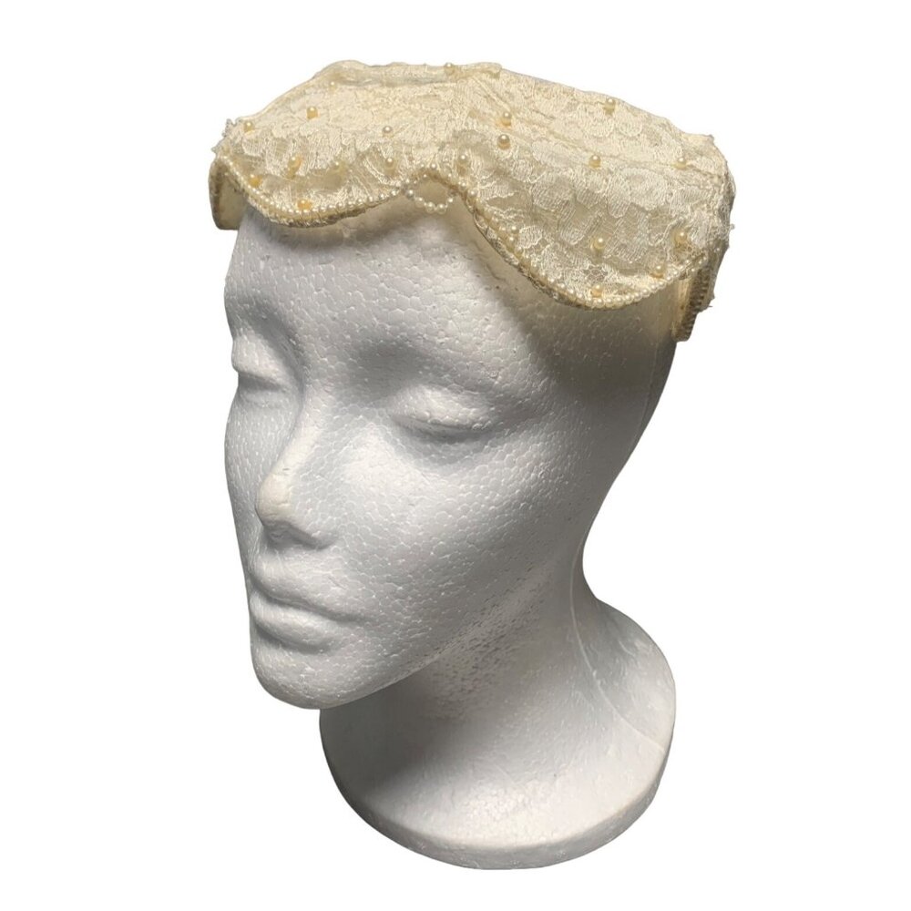 Vintage 1950s Vogue Bridals Ivory Beaded Lace Bridal Headpiece